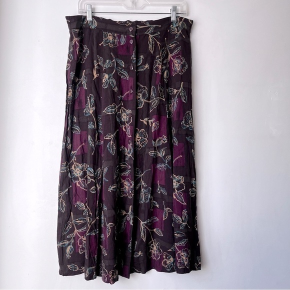 Vintage 90s Sag Habor Purple Floral Button Front Midi Skirt L - Picture 1 of 4